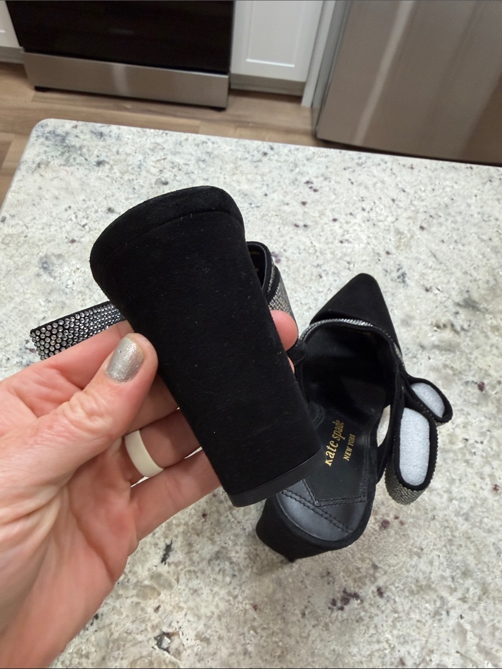 NEW Kate Spade Black Bianca Suede Crystal Rhinestone Wrap Closed Toe Pumps 6.5 - Picture 10 of 11